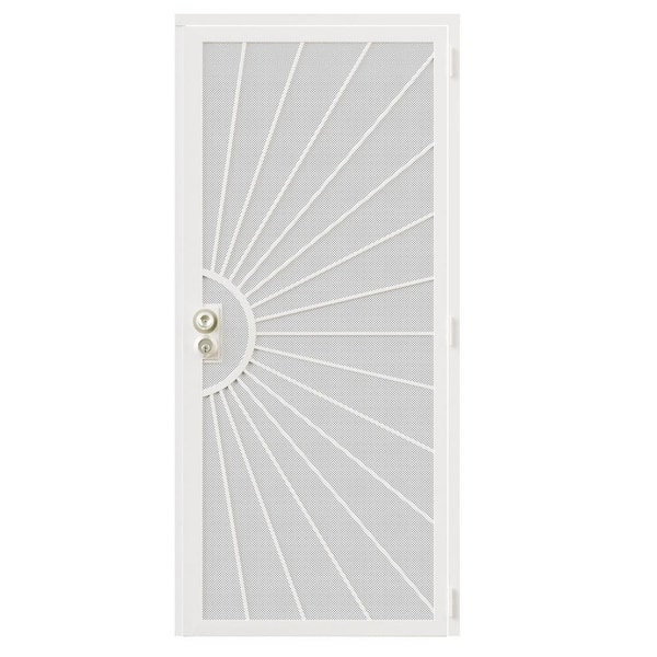 36 in. x 80 in. Universal/Reversible Hinging White Surface Mount Steel Security Door with Perforated Metal Screen (Lock)