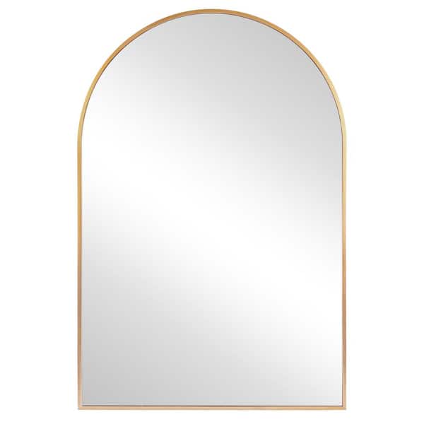 24 in. W x 36 in. H Arched Gold Aluminum Alloy Framed Wall Mirror Decorative Wall Mirror