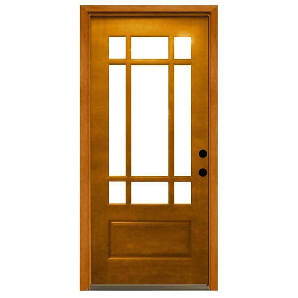 Steves & Sons 32 in. x 80 in. Craftsman 9 Lite Stained Mahogany Wood Prehung Front Door