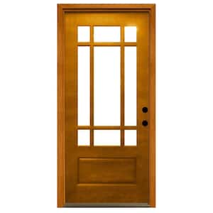 36 in. x 80 in. Craftsman 9 Lite Stained Mahogany Wood Prehung Front Door