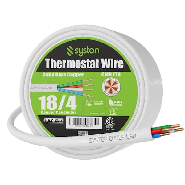 100 ft. 18/4 White Solid Bare Copper CMR/CL3R Thermostat Wire UL/ETL Listed, UV Resistant RoHS