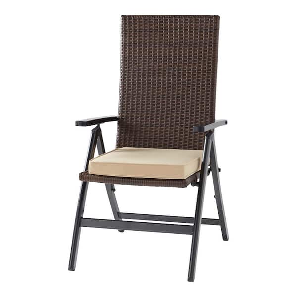 Greendale Home Fashions Wicker Outdoor PE Foldable Reclining Chair with Stone Seat Cushion
