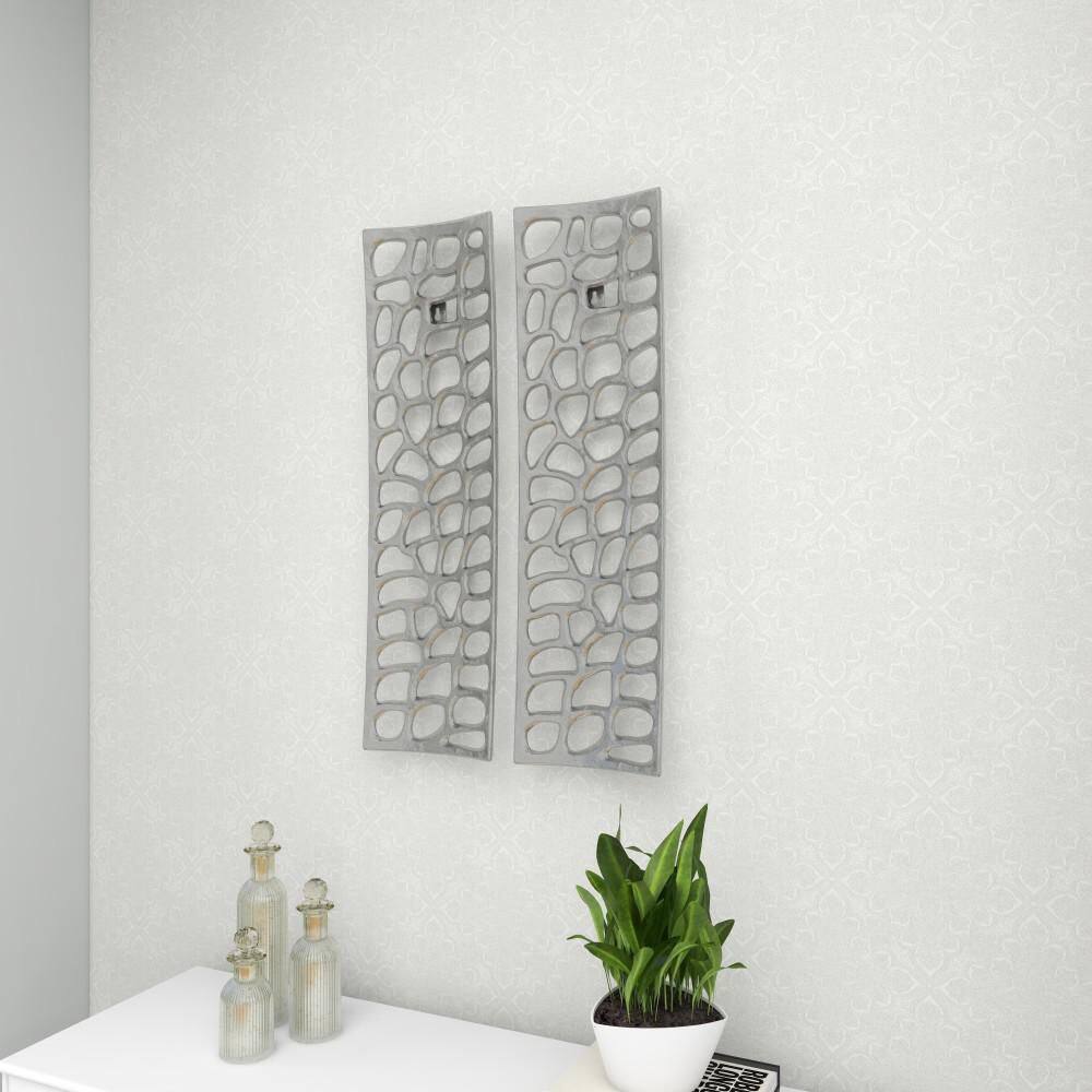 Silver Aluminum Abstract Cutout Wall Sculpture Set