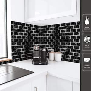 Peel Stick Wall Tile Kitchen Bathroom Backsplash Sheet Gray Black Marble Mosaic 