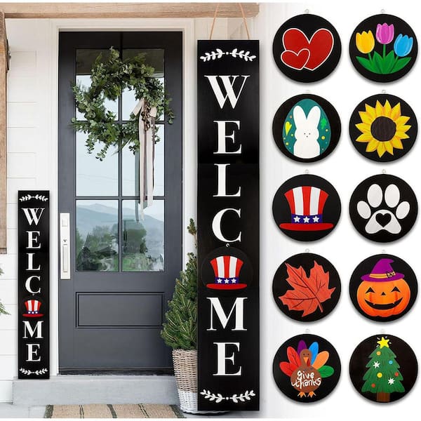 Unbranded Farmhouse Interchangeable Welcome Decor 47 in. x 7.9 in. by Wooden Wall Art Black