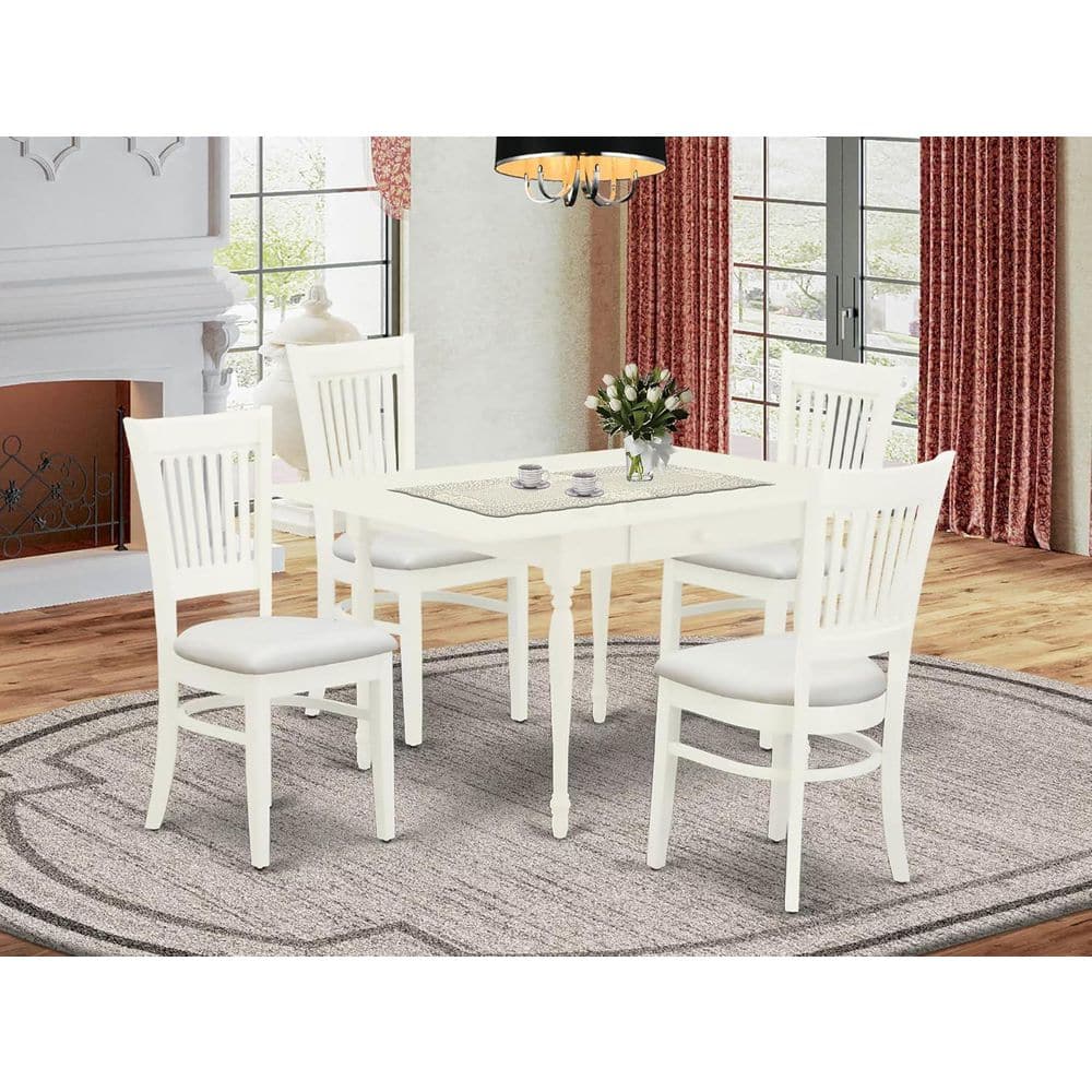 5-Piece Linen White Finish Solid Wood Top-Rectangular Dining Room Set-(Seats-4)