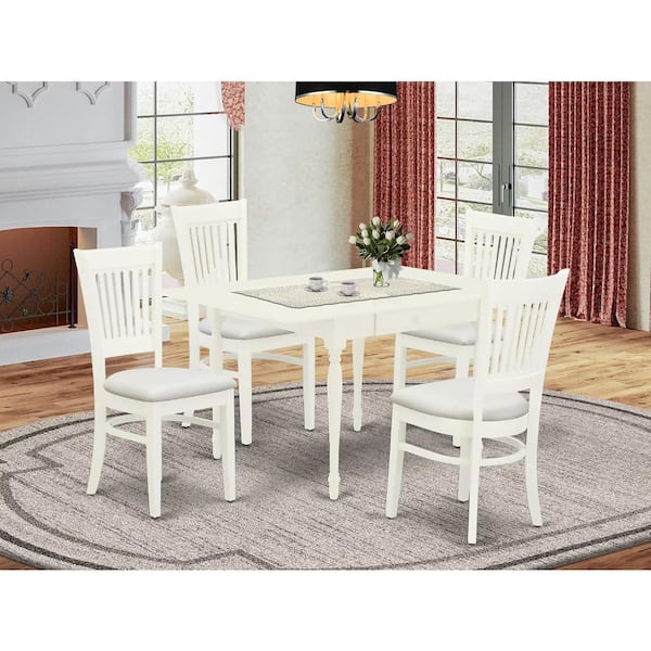 5-Piece Linen White Finish Solid Wood Top-Rectangular Dining Room Set-(Seats-4)