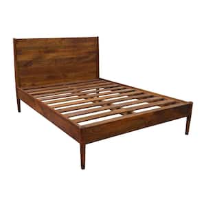 Sierra Brown Chestnut Solid Wood Frame Twin Mid-Century Platform Bed with Headboard