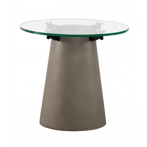 Benjara 22 in. Gray Round Glass End Table with Conical Pedestal Base