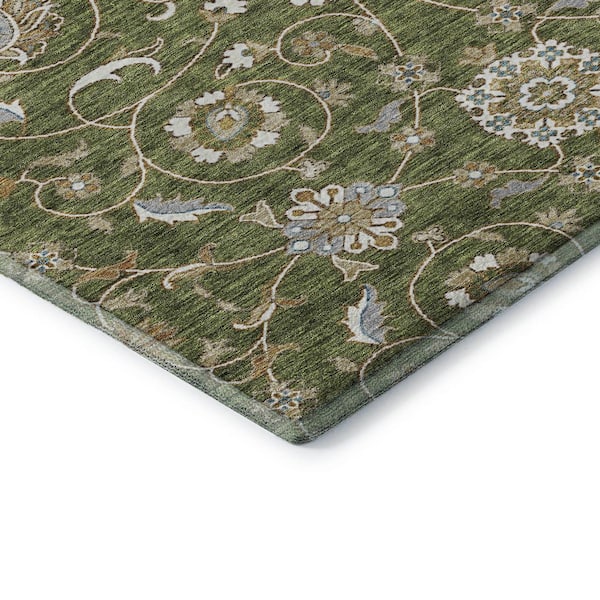 Mayfield Premium Machine Washable Abstract AMF1149 Olive 2 ft. 3 in. x 7 ft. 6 in. Runner Rug