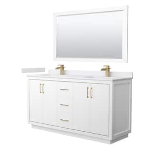 Icon 66 in. W x 22 in. D x 35 in. H Double Bath Vanity in White with White Cultured Marble Top and 58 in. Mirror