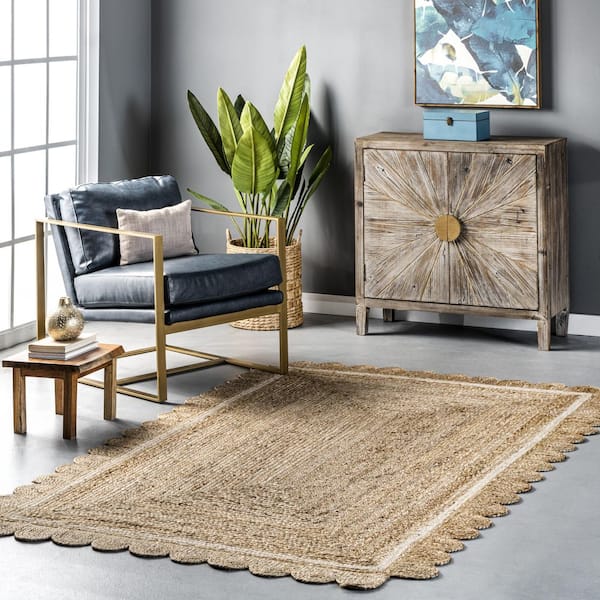 Tera Petals Braided Jute Ivory Doormat 3 ft. x 5 ft. Accent Rug
