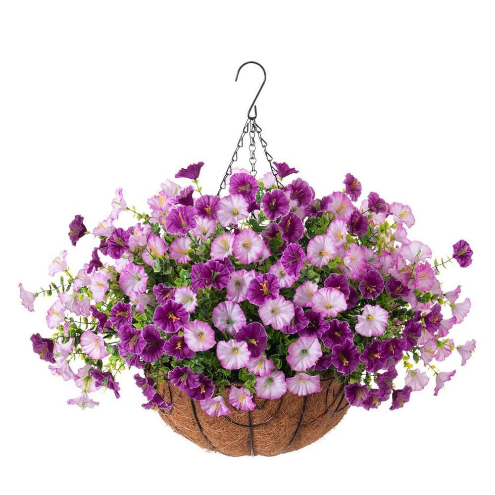 Artificial Hanging Purple Flower Plants with Basket Ornaments