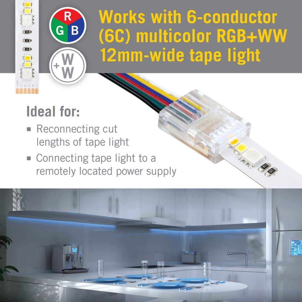 Clear 6-Pin RGB+WW LED Strip Light Connectors (6-Pack)
