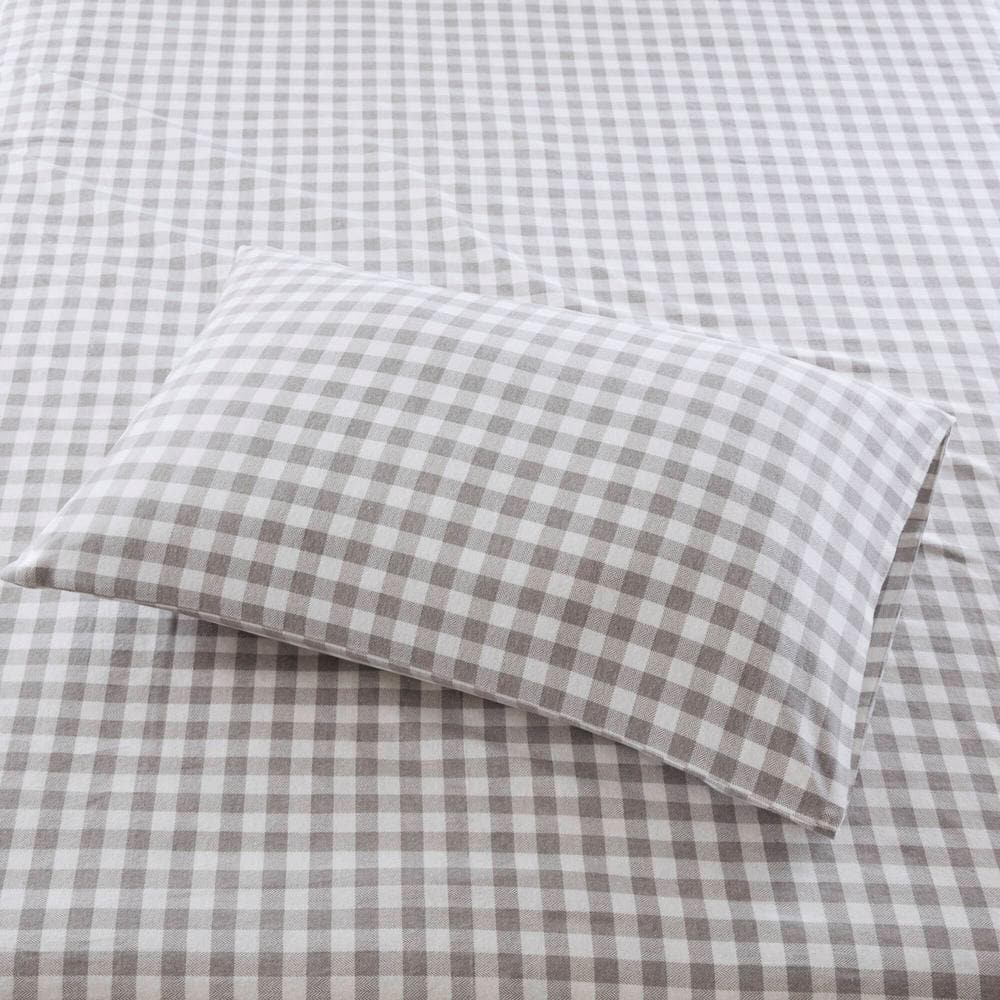 Twin Gray Herringbone Check Cotton Flannel Bedding Set