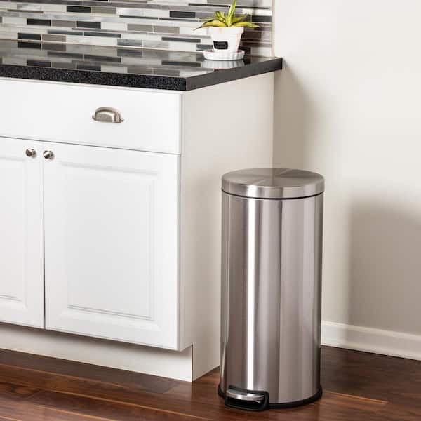 Mainstays 7.9 Gallon Trash Can Round Stainless Steel Office Garbage Trash  Can with Lid