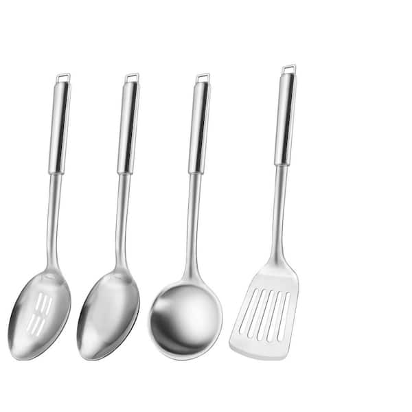 4-Pack Stainless Steel Kitchen Cooking Utensil Set, Slotted Spoon, Ladle, Turner, Serving Spoon, Dishwasher Safe,