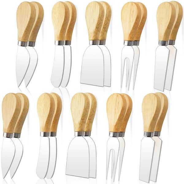 20-Piece Cheese Knife Set with Wooden Handles and Stainless Steel Blades for Charcuterie Boards Use Kit