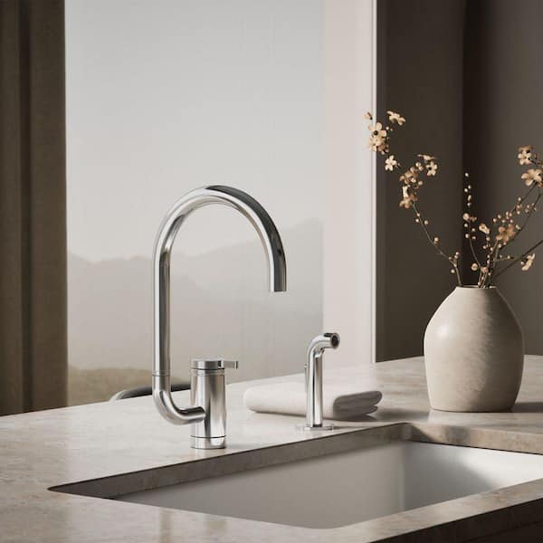 Components 1 Handle Deck Mount Standard Kitchen Faucet in Polished Chrome
