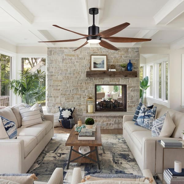 66 in. Vintage Indoor Ceiling Fan Lighting with Brown Blades in Integrated LED
