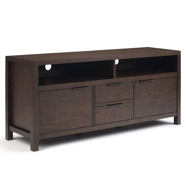 Brooklyn + Max Auster 60 in. Warm Walnut Brown Wood TV Stand Fits TVs Up to 66 in. with Storage Doors