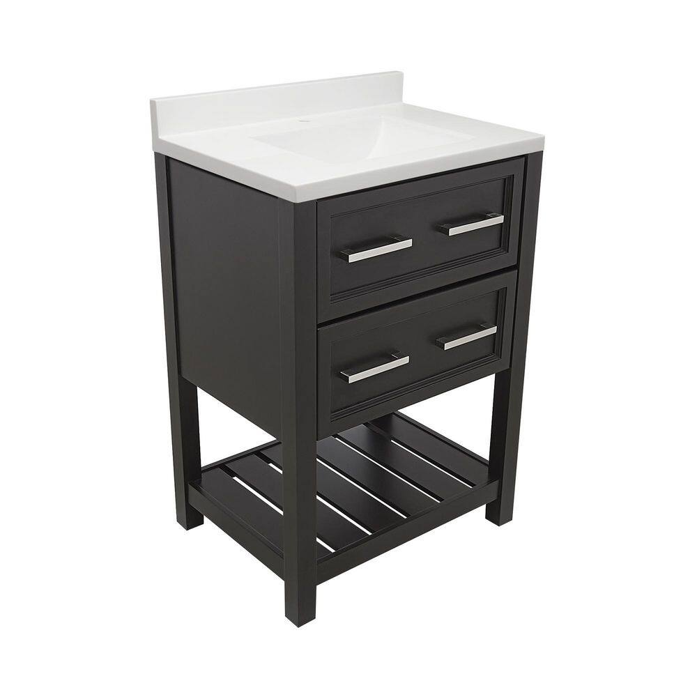 Espresso 25'' Single Bathroom Vanity with White Quartz Top