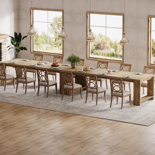 Halsey 86.6 in. 2PCS Extra Long Double Rectangular Brown Wood Computer Desk School Writing Study 2-Person Table Set of 2