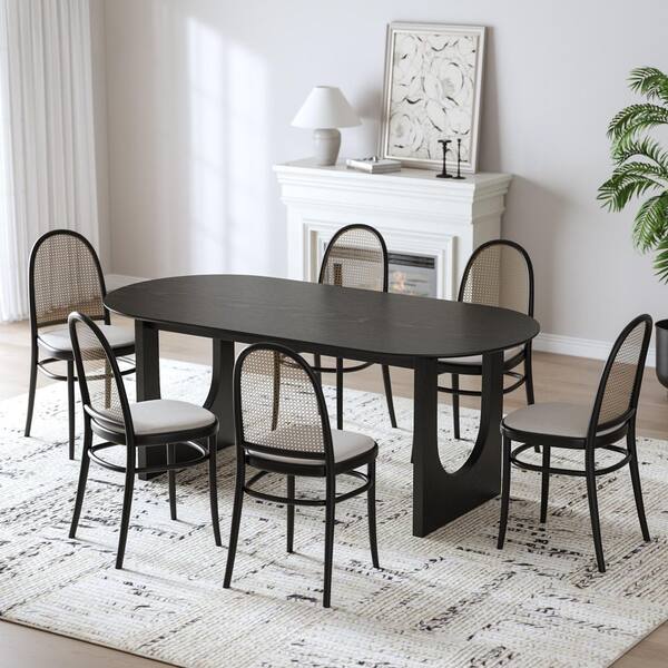 Dovelina Isabella Black Color Oak Wood Double Pedestal Base 67 in