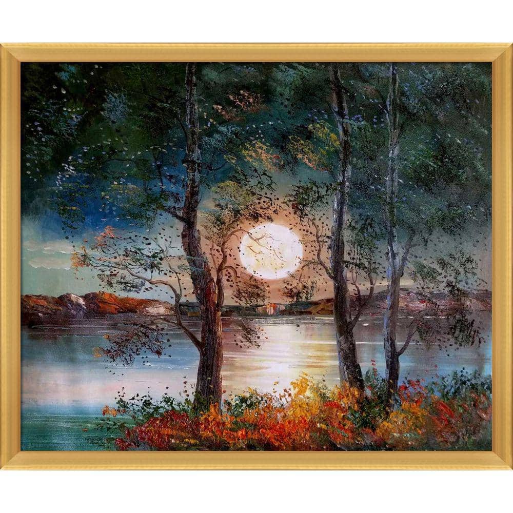 Art Wall Decor Moon Wall Art Crystal Porcelain Painting HD Picture Round  Framed Print with LED Light,Ready to Hang for Home Living Room Bedroom