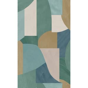 Teal Brush Stroke Overlapping Geometric Shapes Non-Woven Paper Non-Pasted the Wall Double Roll Wallpaper