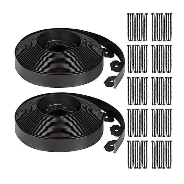 Black Garden Edging Series 100 ft. L x 1.5H x 1.5 in. ft. flexible plastic landscape border with anchoring spikes edging