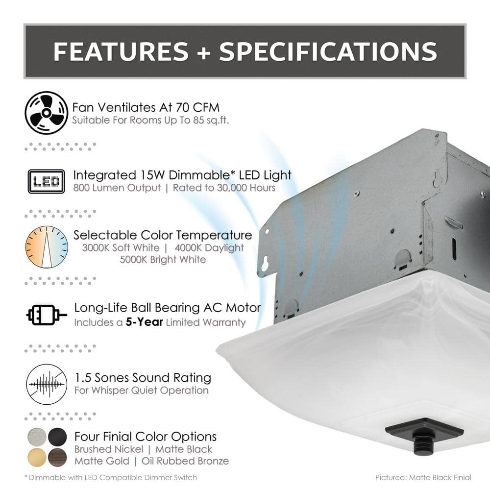 Decorative Square Semi-Flush Mount LED Ceiling Exhaust Fan