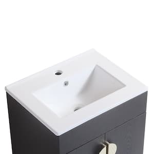 20 in. W x 16 in. D x 20 in. H Wall Mounted Bathroom Vanity with Single Sink and White Ceramic Top 2-Doors,Black