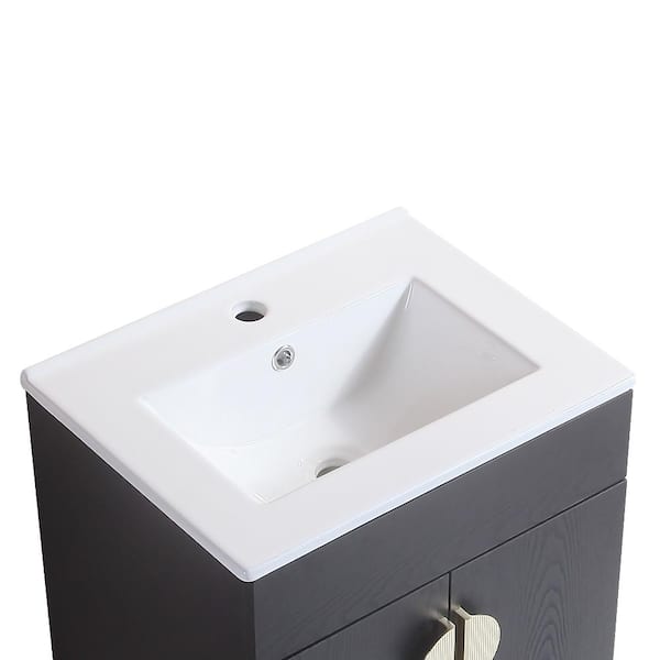 cadeninc 20 in. W x 16 in. D x 20 in. H Wall Mounted Bathroom Vanity with Single Sink and White Ceramic Top 2-Doors, Black