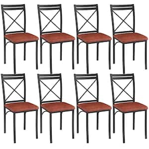 Dining Chairs (Set of 8) w/ Steel Legs, Ergonomic Back and PU Leather Cushioned Seats for Kitchen and Living Room, Brown