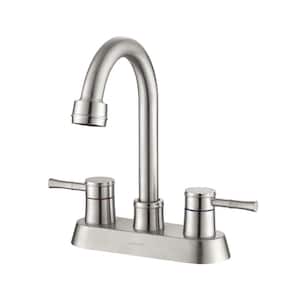 4 in. Centerset Double Handle Bathroom Faucet with with Copper Pop Up Drain and 2 Water Supply Lines in Brushed Nickel