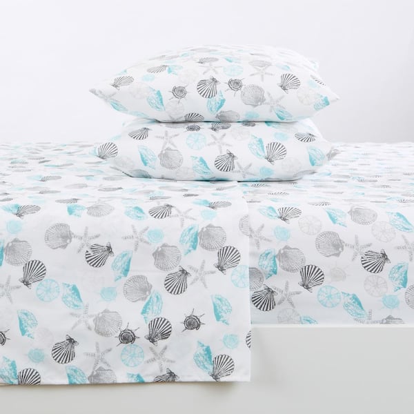 FRESHFOLDS 4-Piece Seashell Ultra Soft Coastal Printed Microfiber King Sheet Set