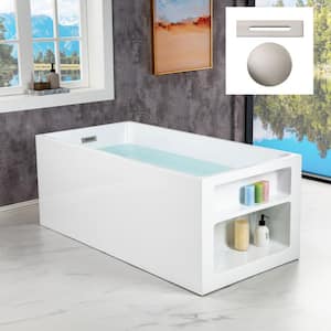 Coral 59 in. Acrylic Freestanding Rectange Soaking Bathtub with Brushed Nickel Drain and Overflow Included in White
