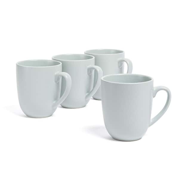 Coupe 15 oz. Semi-Matte Fog Blue Hand-Finished Stoneware Mugs, (Set of 4)