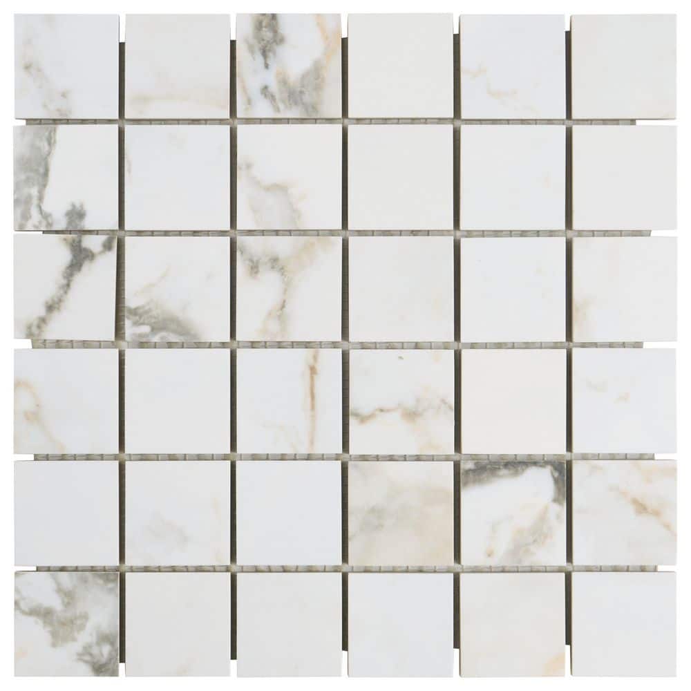 Tavani Calacatta Gold 3.93 in. x 0.41 in. Marble Look Matte Porcelain Mosaic Floor and Wall Tile Sample price history on PriceWatchPro