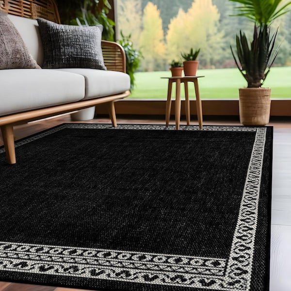 Beverly Rug Frame Black 6 ft. x 9 ft. Geometric Bordered Washable