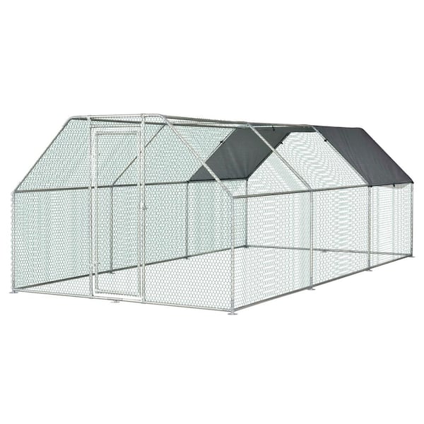 PawHut 9 ft. W x 18.5 ft. D x 6.5 ft. H Metal Walk-In Chicken Coop Cage with Water and UV Resistant Cover