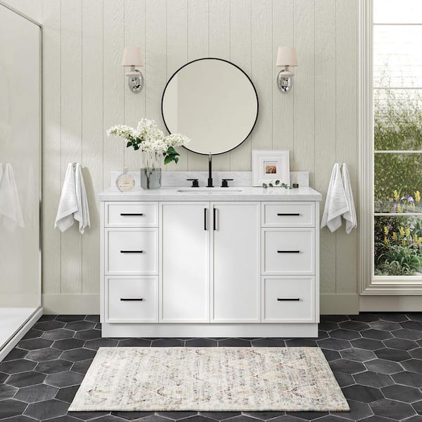 Kelly 54 in. W x 22 in. D x 36 in. H Single Sink Bath Vanity in White with Italian Carrara Marble Top