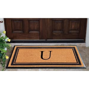A1HC Markham Picture Frame Black/Beige 30 in. x 60 in. Coir and Rubber Flocked Large Outdoor Monogrammed U Door Mat