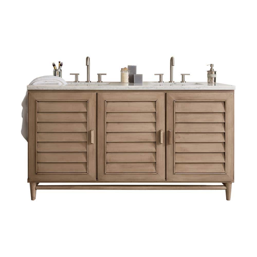 Portland 60 in. W x 23.5 in. D x 34.3 in. H Double Bath Vanity in Whitewash