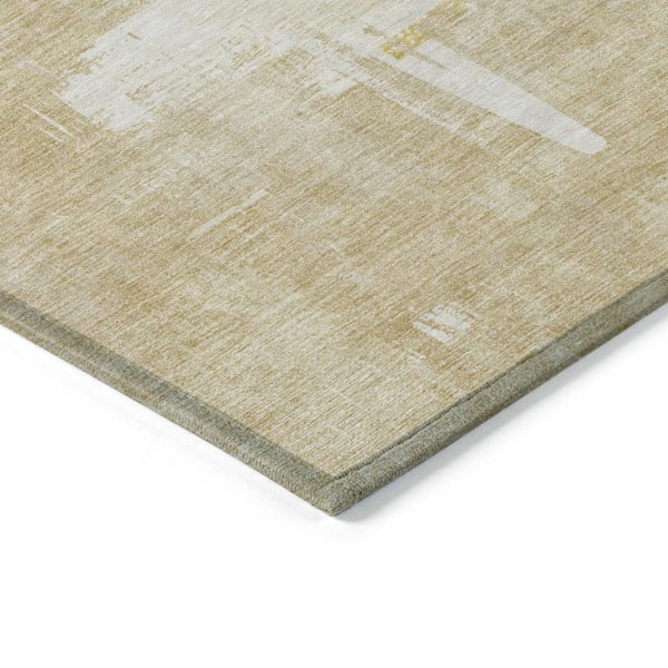 Beige, Gold, Tan 9 ft. x 12 ft. Woven Abstract Polyester Rectangle Indoor/Outdoor Area Rug