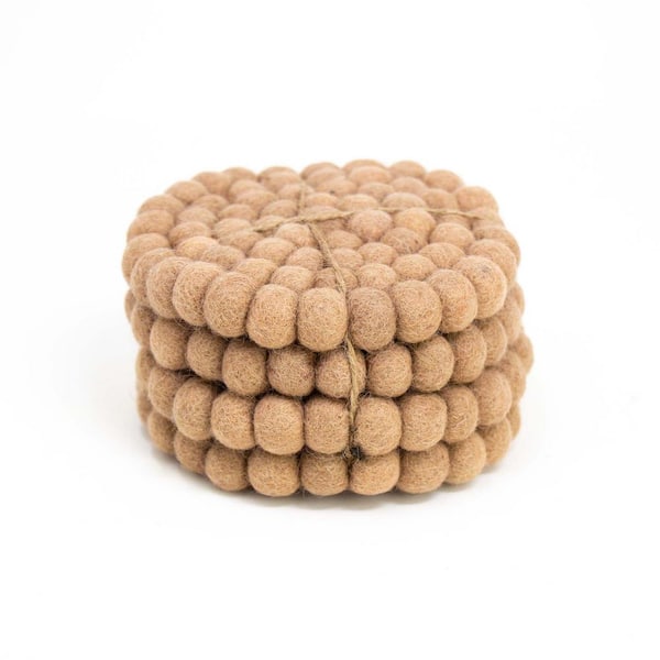 Global Crafts Driftwood Brown Felt Ball Coasters, Set of 4