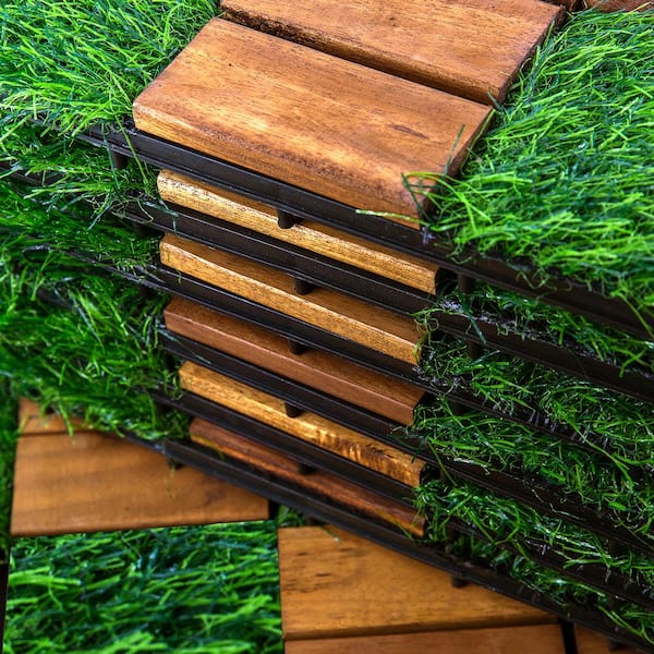 Pro Space 12 in. x 12 in. Acacia Wood Interlocking Flooring Tiles Grass Deck Tile Green 20 PINS (10-Pack)