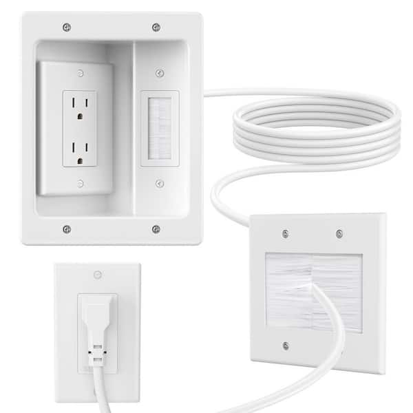 9.8 ft. White In-Wall Cable TV Wire Concealer Kit with Recessed Outlet and Brush Wall Plate for TV and Home Theater