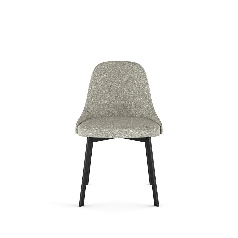 Light Beige Grey Bouclé Upholstered Side Chair with Black Metal Legs
